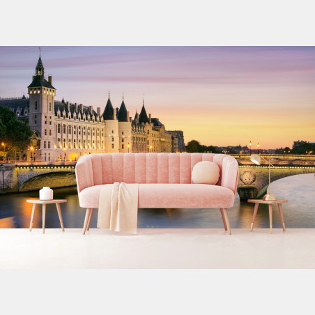 Papier peint élégance nocturne de Paris au bord de la Seine – Wallnifity®