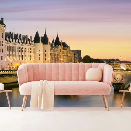 Papier peint élégance nocturne de Paris au bord de la Seine – Wallnifity®
