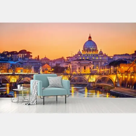 Papier peint coucher de soleil sur la basilique Saint-Pierre à Rome – Wallnifity®