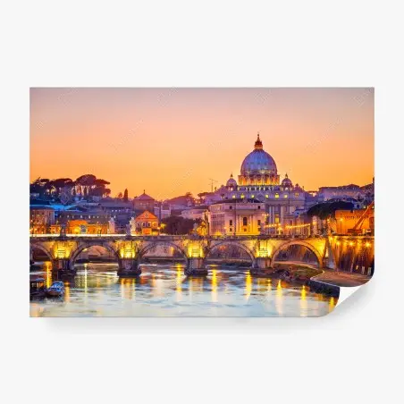 Papier peint coucher de soleil sur la basilique Saint-Pierre à Rome – Wallnifity®