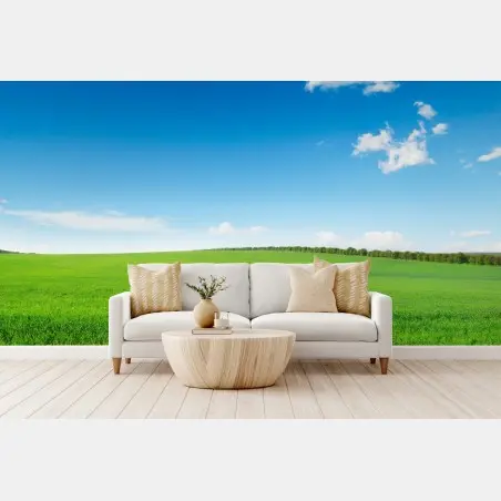 Papier peint paysage champêtre verdoyant sous ciel bleu – Wallnifity®