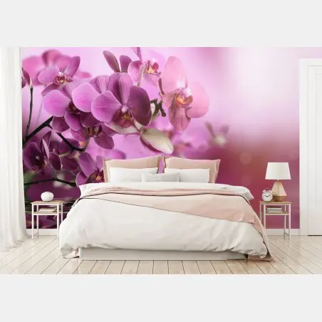Papier peint orchidées roses en reflet apaisant – Wallnifity®