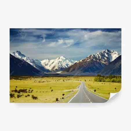 Papier peint route panoramique vers les Alpes du Sud, Nouvelle-Zélande – Wallnifity®