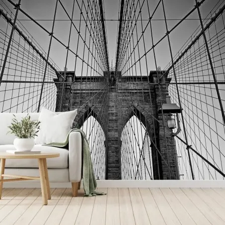 Papier peint perspective du pont de Brooklyn en noir et blanc – Wallnifity®