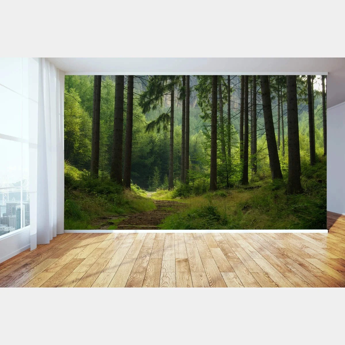 Papier peint sentier forestier au coeur des sapins – Wallnifity® Papier peint sentier forestier au coeur des sapins – Wallnifity®