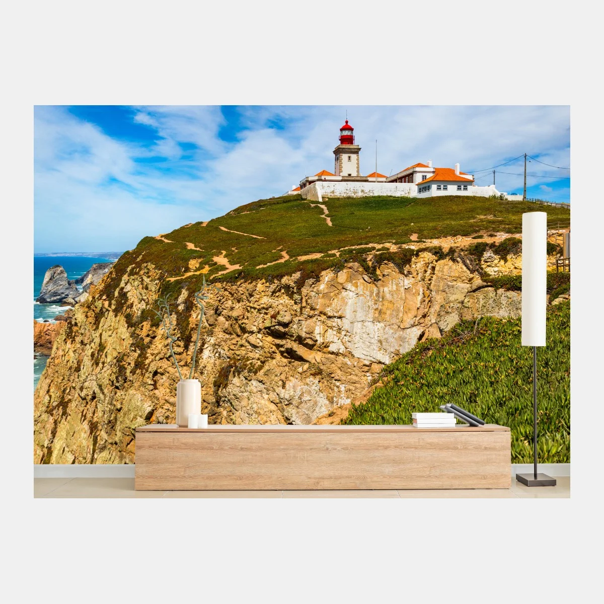 Papier peint phare de Cabo da Roca sur falaises de l'Atlantique – Wallnifity® Papier peint phare de Cabo da Roca sur falaises de l'Atlantique – Wallnifity®