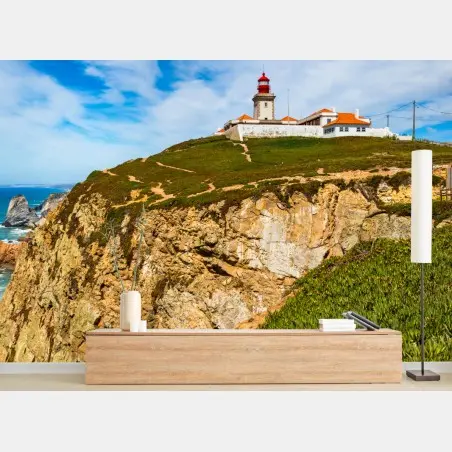 Papier peint phare de Cabo da Roca sur falaises de l'Atlantique – Wallnifity®