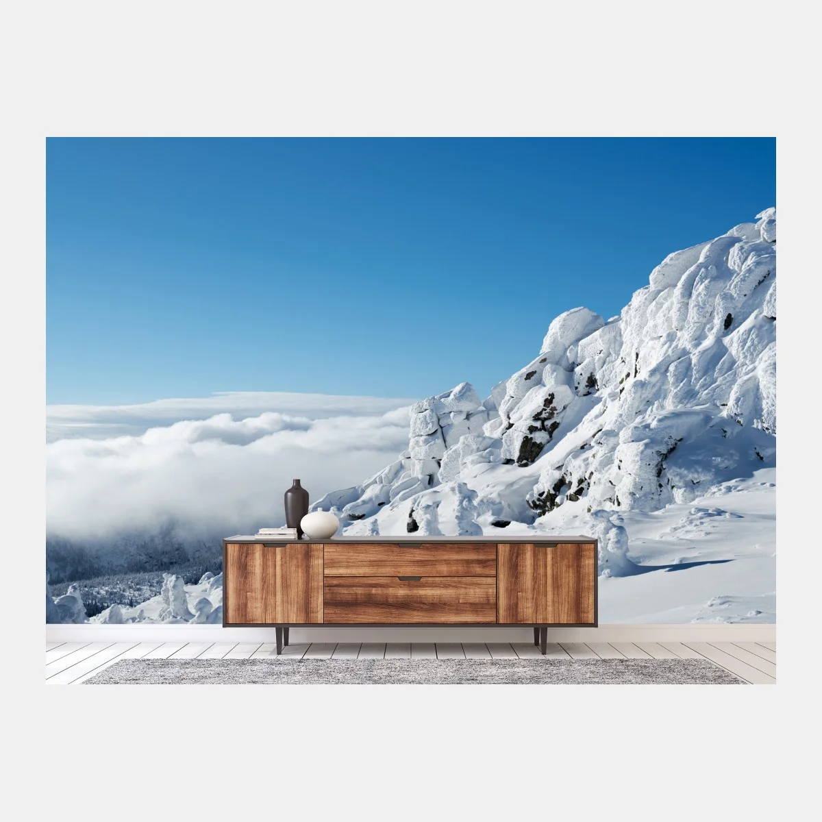Papier peint panorama hivernal au sommet enneigé – Wallnifity® Papier peint panorama hivernal au sommet enneigé – Wallnifity®