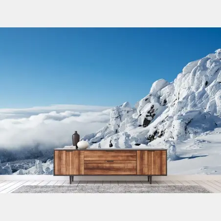 Papier peint panorama hivernal au sommet enneigé – Wallnifity®
