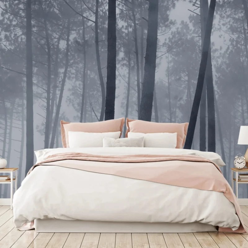 Papier peint forêt de pins embrumée la nuit – Wallnifity® Papier peint forêt de pins embrumée la nuit – Wallnifity®