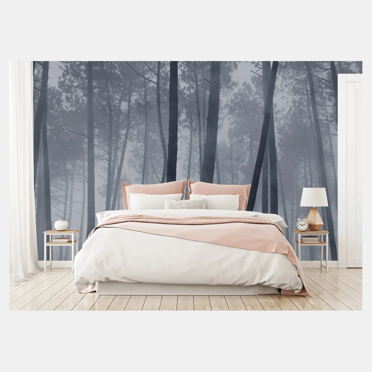 Papier peint forêt de pins embrumée la nuit – Wallnifity® Papier peint forêt de pins embrumée la nuit – Wallnifity®