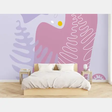 Papier peint motif botanique abstrait aux tons pastels – Wallnifity®