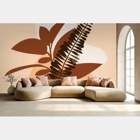 Papier peint composition botanique minimaliste aux tons terreux – Wallnifity®