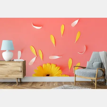 Papier peint double gerbera jaune sur fond corail – Wallnifity®