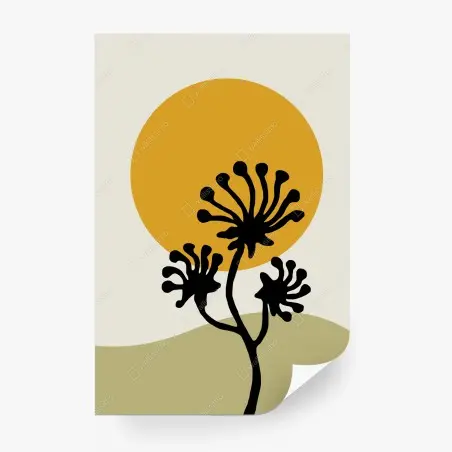 Papier peint fleurs en silhouette sur soleil doré – Wallnifity®