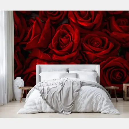 Papier peint bouquet de roses rouges éclatantes – Wallnifity®