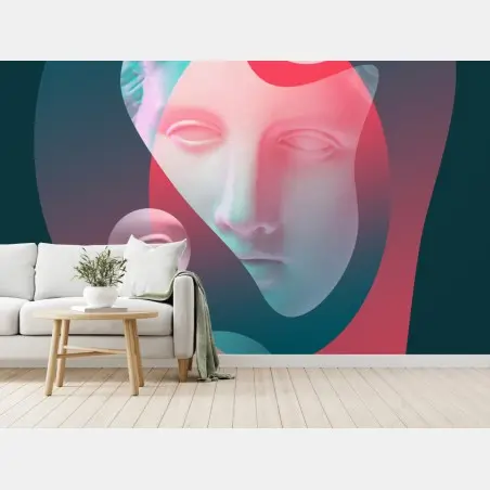Papier peint visage surréaliste néon en pastels – Wallnifity®