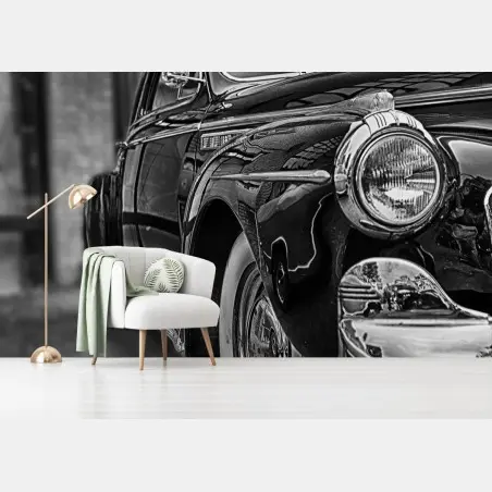 Papier peint voiture classique rétro en noir et blanc – Wallnifity®