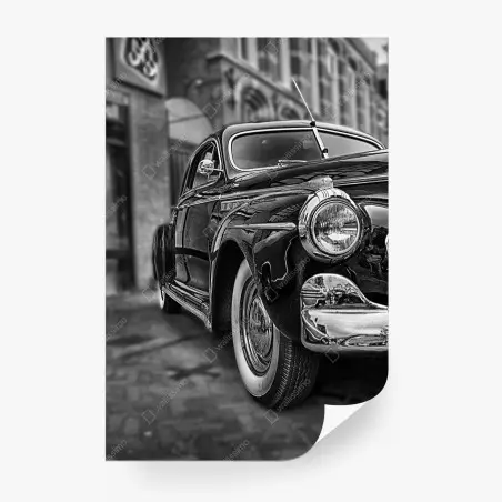 Papier peint voiture classique rétro en noir et blanc – Wallnifity®