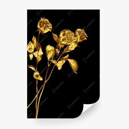 Papier peint bouquet de roses dorées sur fond noir – Wallnifity®