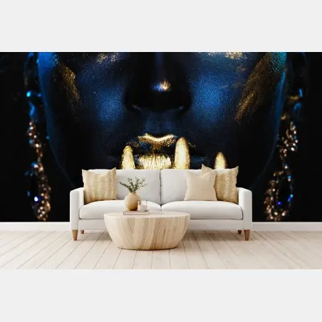Papier peint portrait mystique en or et bleu – Wallnifity®