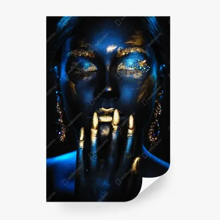 Papier peint portrait mystique en or et bleu – Wallnifity®