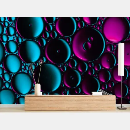 Papier peint composition abstraite de bulles cyan et magenta – Wallnifity®