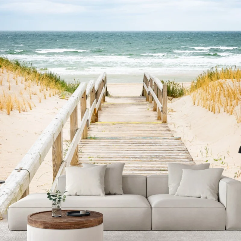 Papier peint passerelle en bois vers la plage à Sylt – Wallnifity® Papier peint passerelle en bois vers la plage à Sylt – Wallnifity®