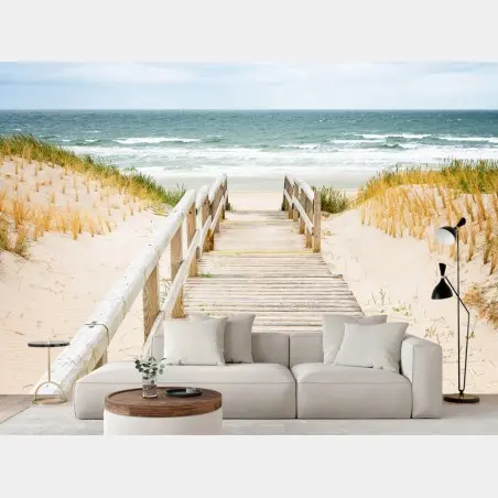 Papier peint passerelle en bois vers la plage à Sylt – Wallnifity®