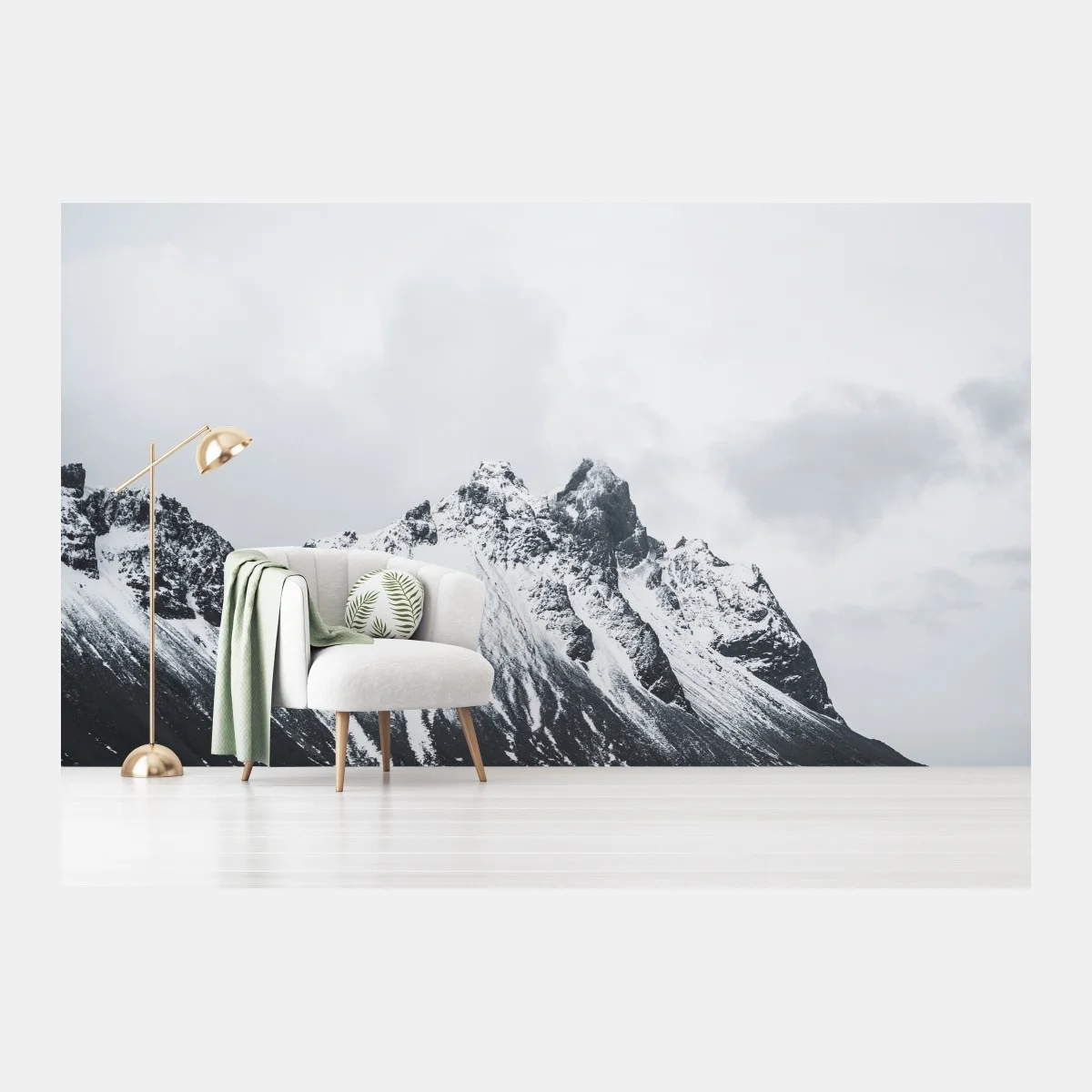 Papier peint paysage montagneux enneigé et littoral paisible – Wallnifity® Papier peint paysage montagneux enneigé et littoral paisible – Wallnifity®