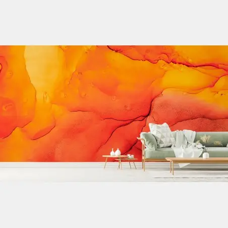 Papier peint fusion d'encre orange et rouge – Wallnifity®