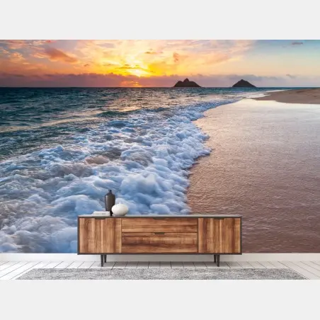 Papier peint horizon marin en lumière dorée – Wallnifity®