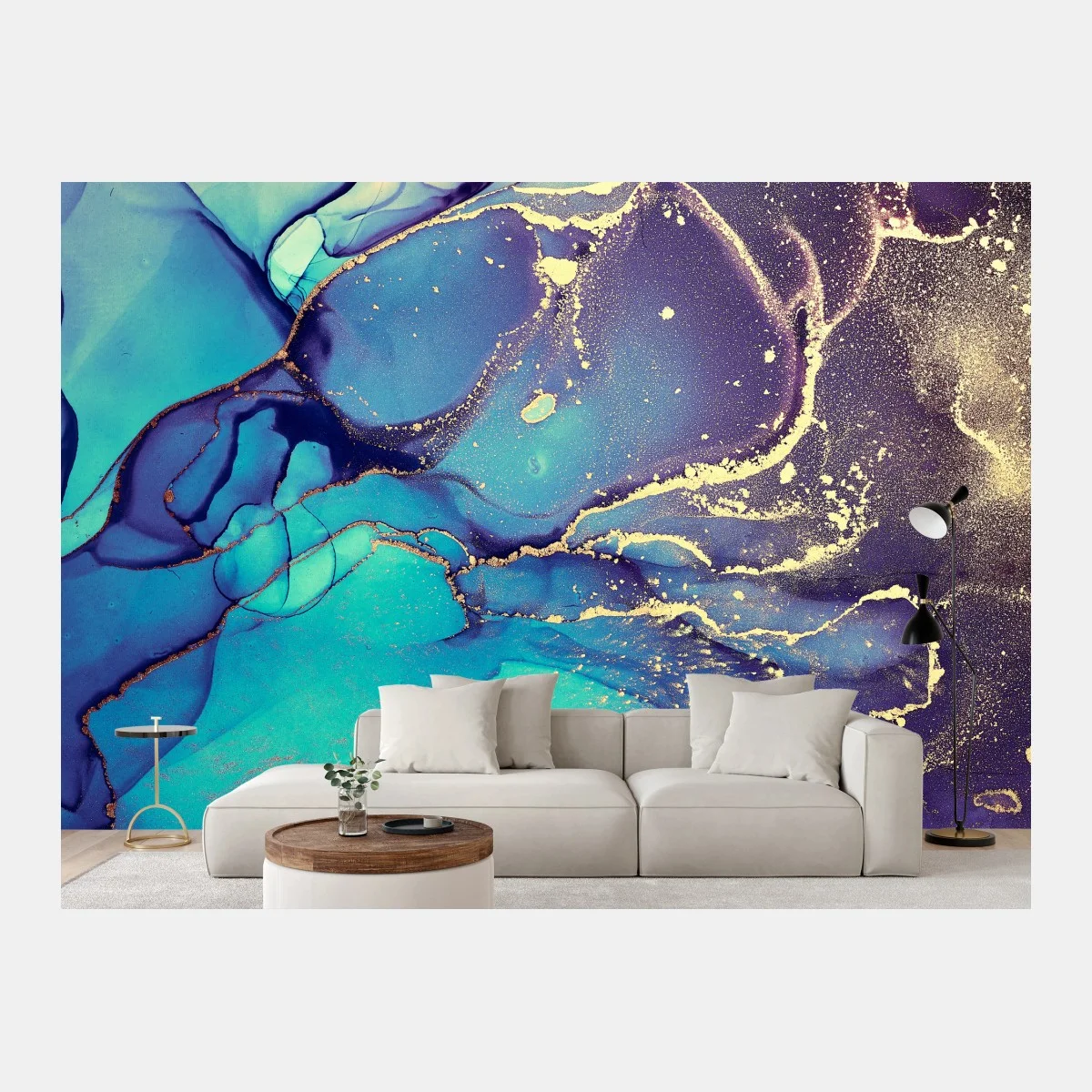 Papier peint abstraction aquatique aux reflets dorés – Wallnifity® Papier peint abstraction aquatique aux reflets dorés – Wallnifity®