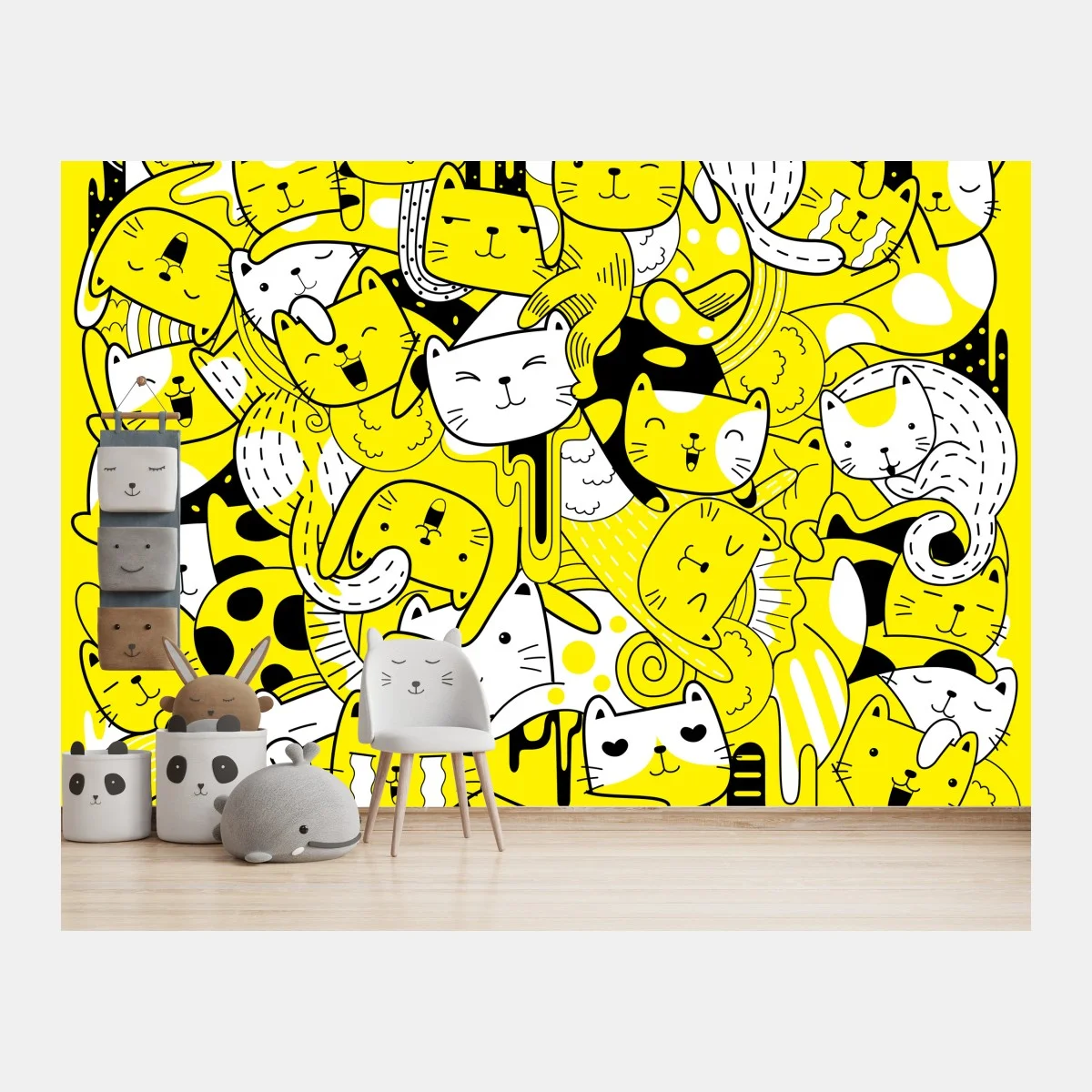 Papier peint jungle de chats en jaune et noir – Wallnifity® Papier peint jungle de chats en jaune et noir – Wallnifity®