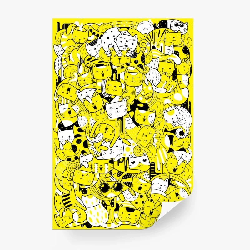 Papier peint jungle de chats en jaune et noir – Wallnifity® Papier peint jungle de chats en jaune et noir – Wallnifity®