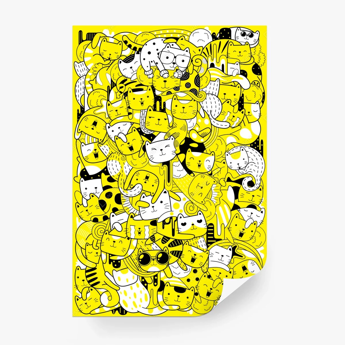 Papier peint jungle de chats en jaune et noir – Wallnifity® Papier peint jungle de chats en jaune et noir – Wallnifity®