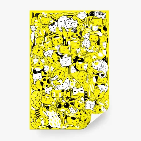 Papier peint jungle de chats en jaune et noir – Wallnifity®
