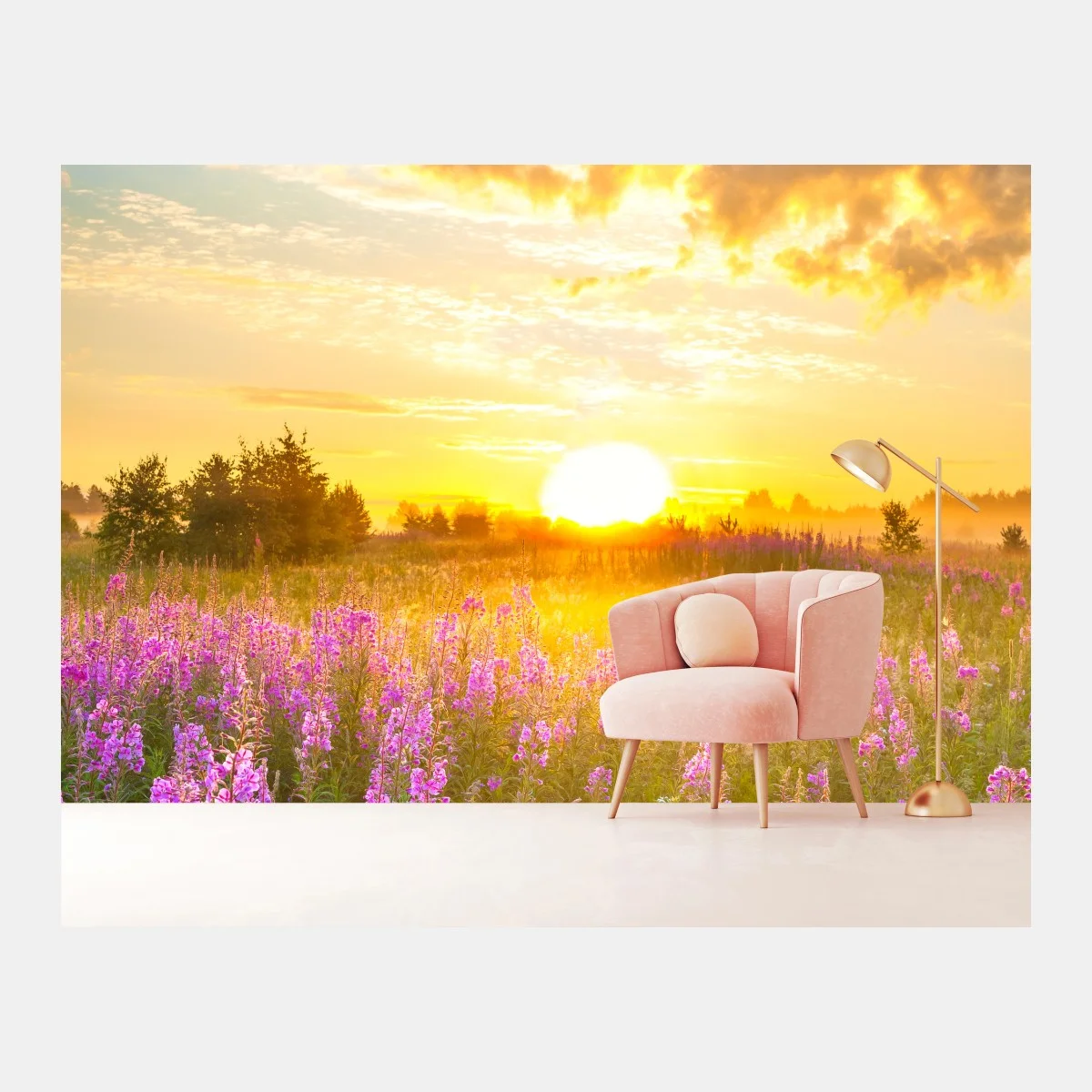 Papier peint prairie en fleurs au lever du soleil – Wallnifity® Papier peint prairie en fleurs au lever du soleil – Wallnifity®