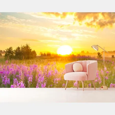 Papier peint prairie en fleurs au lever du soleil – Wallnifity®