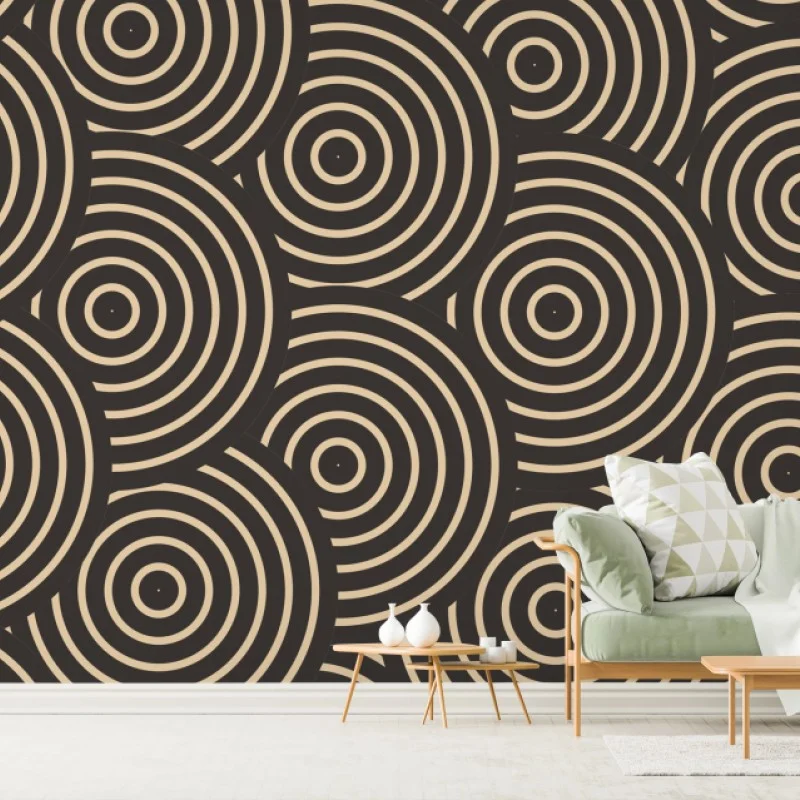 Papier peint motif concentrique rétro beige et noir – Wallnifity®