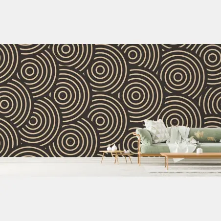 Papier peint motif concentrique rétro beige et noir – Wallnifity®