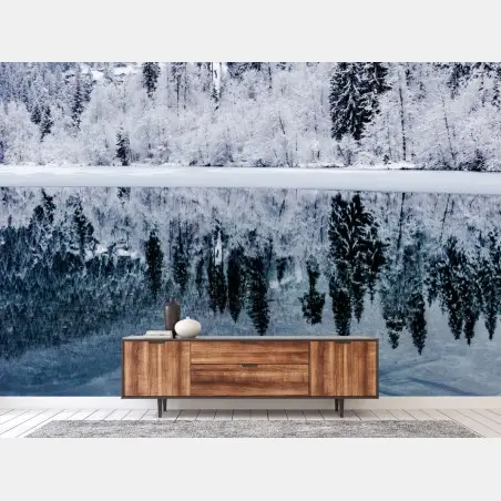 Papier peint reflet hivernal sur lac – Wallnifity®