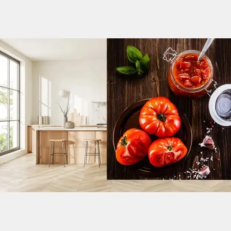 Papier peint composition rustique de tomates mûres et basilic – Wallnifity®