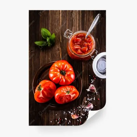 Papier peint composition rustique de tomates mûres et basilic – Wallnifity®