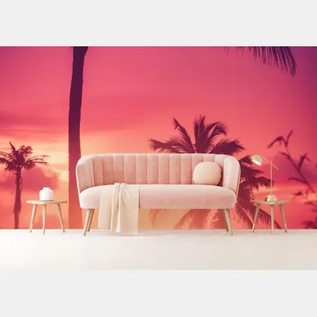 Papier peint coucher de soleil tropical aux palmiers – Wallnifity®