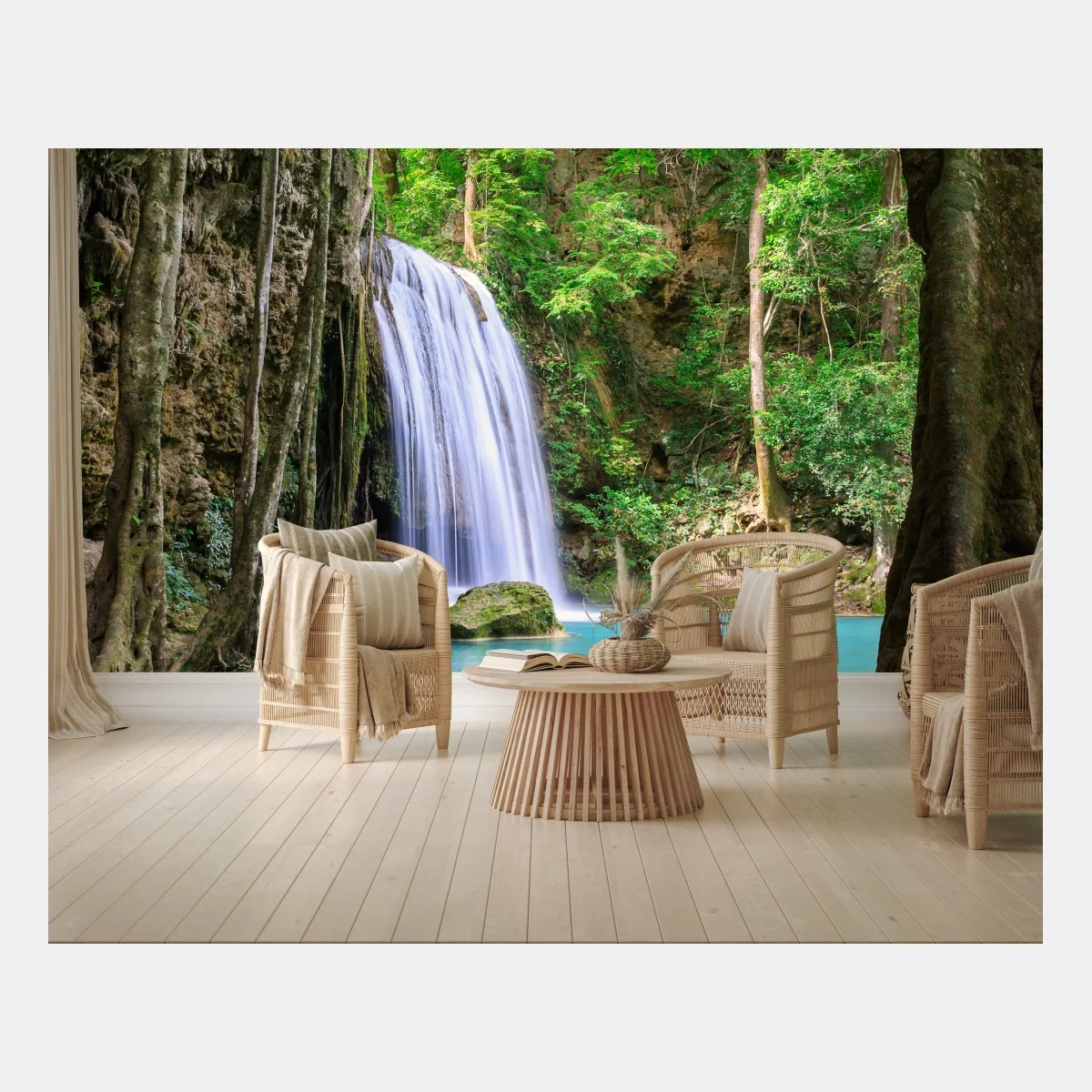 Papier peint cascade d'Erawan, Thaïlande : oasis turquoise – Wallnifity® Papier peint cascade d'Erawan, Thaïlande : oasis turquoise – Wallnifity®
