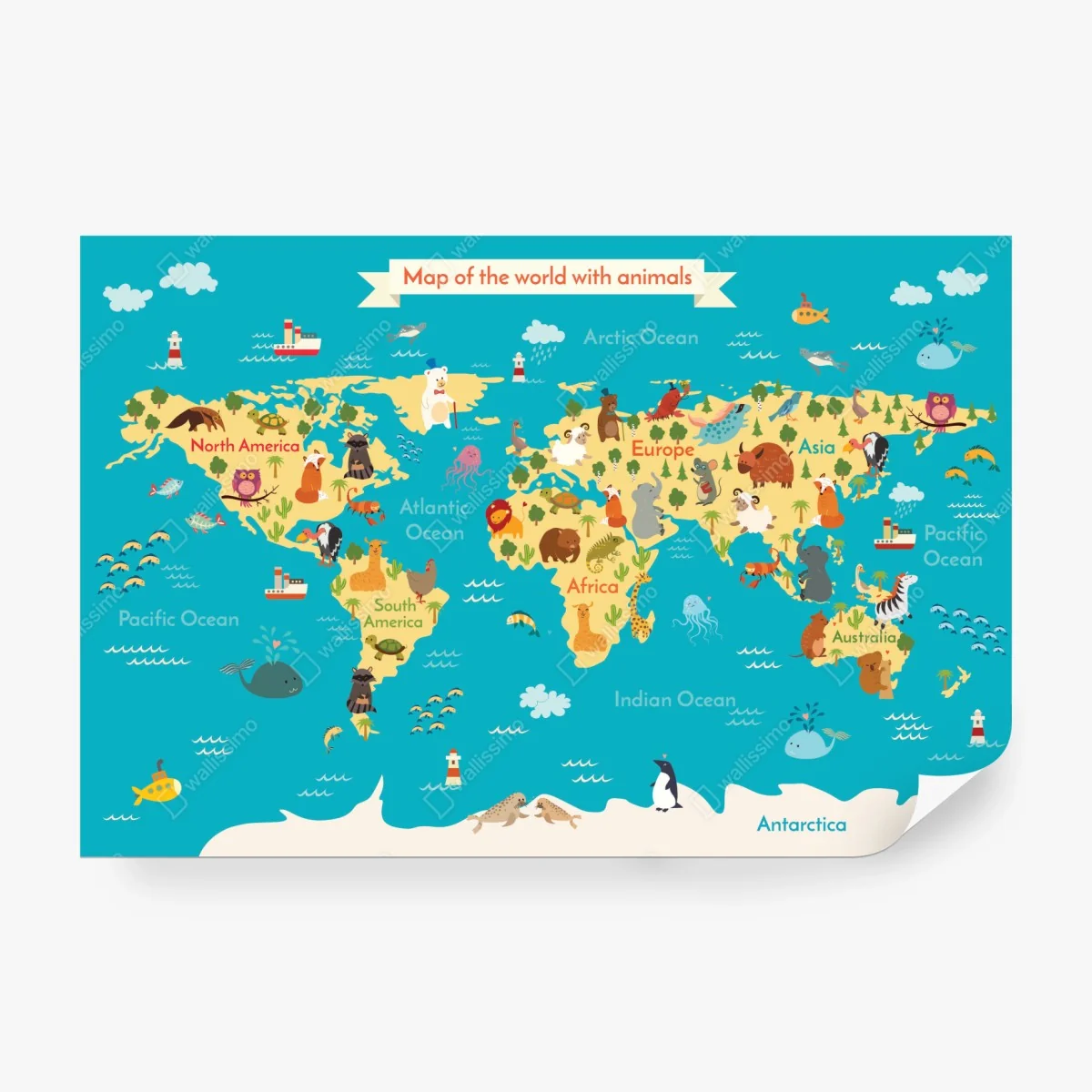 Papier peint carte du monde animalière colorée pour chambre enfantine – Wallnifity® Papier peint carte du monde animalière colorée pour chambre enfantine – Wallnifity®