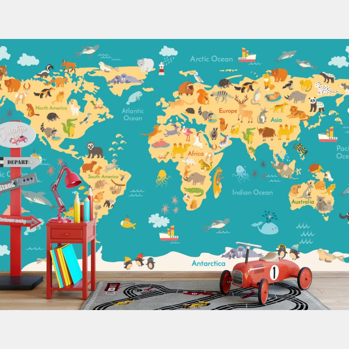 Papier peint carte du monde des animaux, illustration éducative et colorée – Wallnifity® Papier peint carte du monde des animaux, illustration éducative et colorée – Wallnifity®