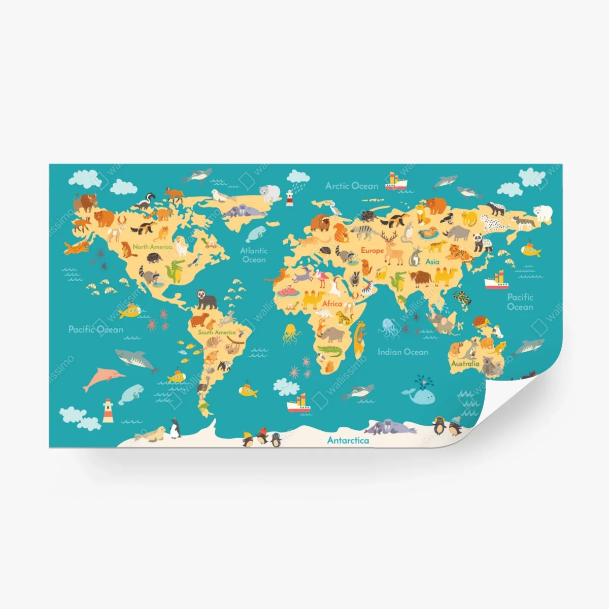 Papier peint carte du monde des animaux, illustration éducative et colorée – Wallnifity® Papier peint carte du monde des animaux, illustration éducative et colorée – Wallnifity®