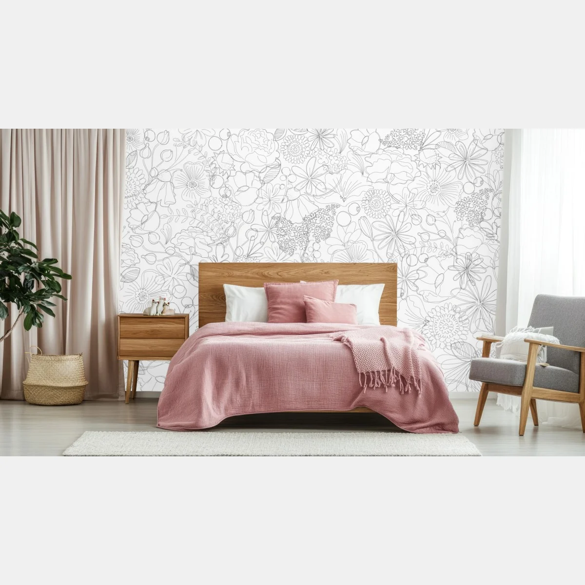 Papier peint motif floral délicat en dessin linéaire – Wallnifity® Papier peint motif floral délicat en dessin linéaire – Wallnifity®
